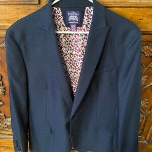 Savile Row Brixton Sport Coat Blazer Jacket Men's 42R Navy Blue Diamond Pattern.